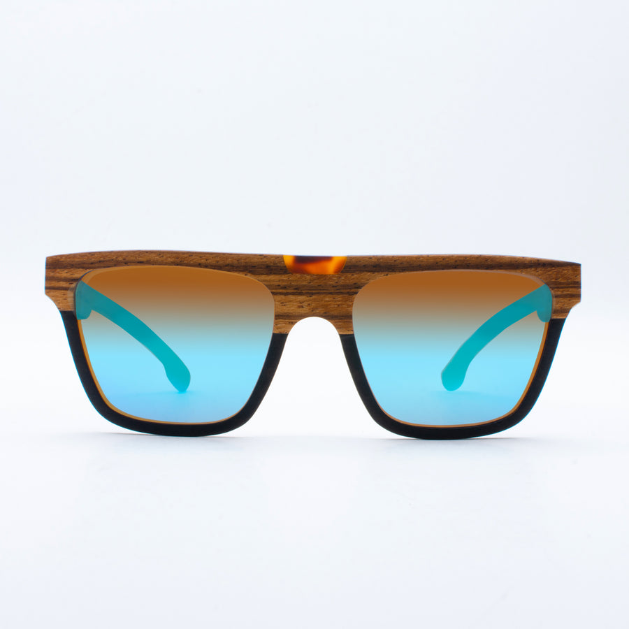 Wooden Sunglasses Tambora Zebrawood Revo Blue Suki