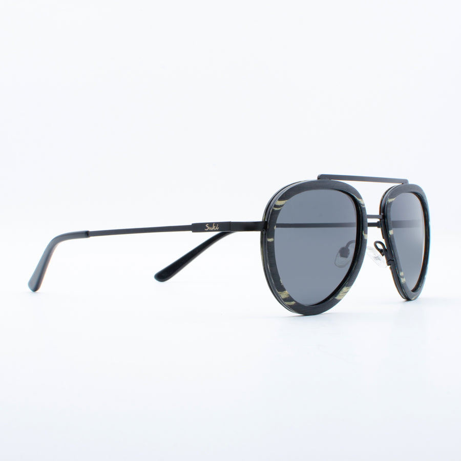 Wooden Sunglasses Yak Ebony White Suki